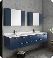 Fresca Lucera 72 Royal Blue Wall Hung Double Undermount Sink Modern Bathroom Vanity W Medicine Cabinets Fvn6172rbl Uns D