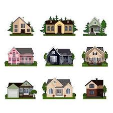 Set Of Colorful Cottage Houses Isolated