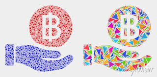 Hand Offer Bitcoin Collage Icon Of