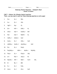 Balancing Chemical Equations Worksheets