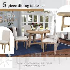 Natural Wood Top Round Dining Table Set