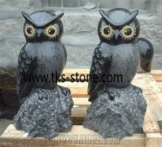 Owl Sculpture Statue Black Granite