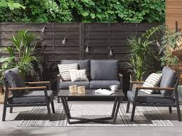 Aluminum Lounge Garden Furniture Set Daytona Black Gray Seating Group Garden Sofa Chair For Garden Terrace Balcony Lounge Furniture