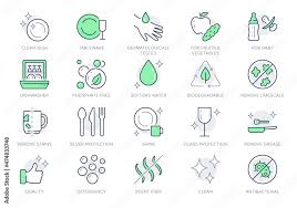Dish Wash Line Icons Vector