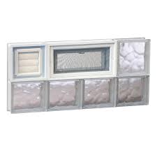 Clearly Secure 31 In X 13 5 In X 3 125 In Frameless Wave Pattern Vented Glass Block Window With Dryer Vent