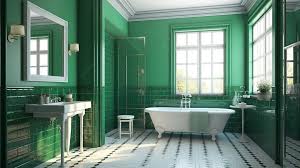 Hotel Bathroom With Green Tiled Walls