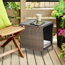 Brown Wicker Side Table Outdoor Square