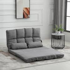 Homcom Convertible Floor Sofa Chair Folding Couch Bed Guest Chaise Lounge With 2 Pillows Adjustable Backrest And Headrest Gray