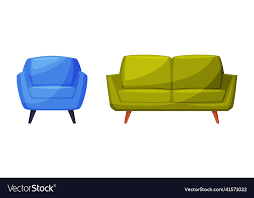 Green Sofa And Blue Armchair Furniture