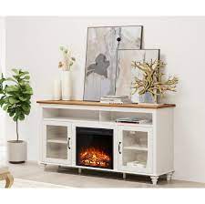 Wampat Farmhouse Tv Stand With 18 Electric Fireplace Insert Wood Media Entertainment Center With Glass Door Storage Cabinet Console Table For Tvs