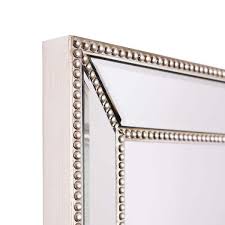 Head West Champagne Silver Beaded Glass Framed Beveled Accent Wall Vanity Mirror 30 X 42