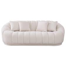 Maximilian Modern Japandi Style Tight Back Boucle Couch White