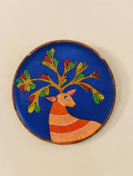 Blue Hand Painted Gond Wood Wall Plate