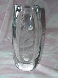 Hand Blown Clear Vase Etched Decoration