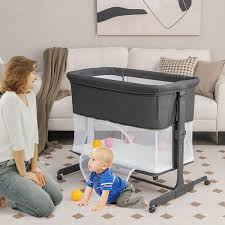 3 In 1 Foldable Baby Bedside Sleeper With Mattress And 5 Adjustable Heights