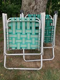 2 Vintage Webbed Aluminum Folding Lawn