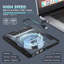 Portable Cd Rom Dvd Player Optical Disk Drive And Usb 3 0 Plus 2 0 Plus Type C Input Ports For Laptop Pc