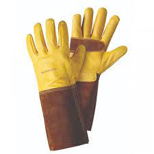 Golden Leather Gardening Gauntlets