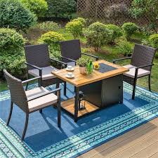Patio Fire Pit Set 4 Rattan Chairs