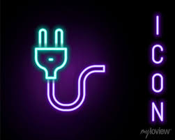 Glowing Neon Line Electric Plug Icon