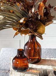 Amber Glass Bud Vase Set Of 2 Antique