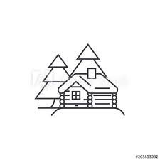 Log Cabin Vector Line Icon Sign