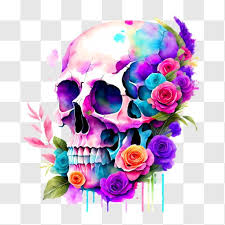 Colorful Flower Skull Artwork Png