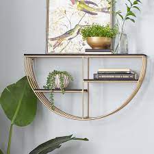 15 In X 28 In Gold Wood Contemporary Wall Shelf