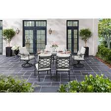 Home Decorators Collection Wakefield 7 Piece Aluminum And Steel Outdoor Dining Set With Cushionguard Plus Natural White Cushions