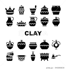 Clay Pot Ceramic Pottery Bowl Icons Set
