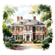 Watercolor Colonial House