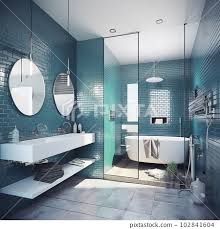 Luxury Bathroom With Blue Tiles And