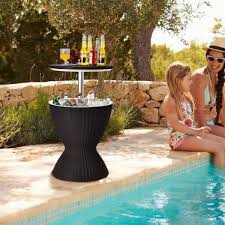 Premium 3 Pieces Outdoor Rattan Bar Table With Extendable Tabletop