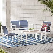 Hampton Bay Harmony Cove 4 Piece Steel Blue Sling Outdoor Patio Deep Seating Set