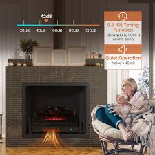 26 Inch Electric Fireplace Heater With Remote Control And Realistic Lemonwood Ember Bed Black Costway