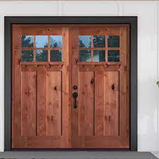 Krosswood Doors 72 In X 80 In Craftsman Knotty Alder Rm Stained Dentil Shelf Right Hand 12 Lite Clear Wood Double Prehung Front Door Red Mahogany