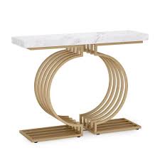 Byblight Turrella 40 In Faux Marble White 32 In Height Rectangle Mdf Console Table With Gold Base Modern Entryway Sofa Table