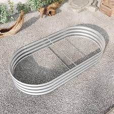 Oval Large Silver Metal Raised Planter Bed Raised Garden Bed Outdoor
