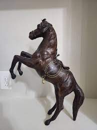 Vintage Rearing Horse Leather Statue