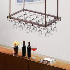 Vevor Ceiling Wine Glass Rack 23 6 X 13 8 Inch Hanging Wine Glass Rack 18 9 35 8 Inch Height Adjustable Hanging Wine Rack Cabinet Coppery