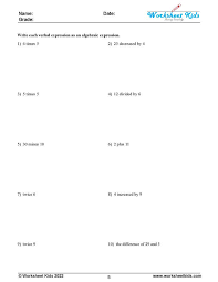 Writing Algebraic Expressions From