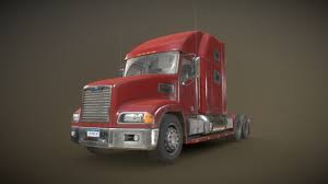 Semi Truck Tractor Red Low Poly