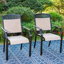 7 Piece Sling Outdoor Dining Set With 2 Swivel Rockers Chairs