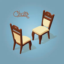 Set Isometric Cartoon Table Chairs Icon