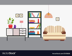Sofa And Bookshelves Retro Vector Image