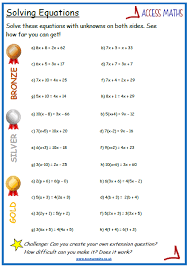 Solving Equations Worksheets Access Maths