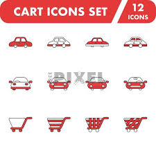 Red And White Color Set Of Cart Icon