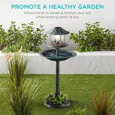 Best Choice S Solar Outdoor Bird Bath Pedestal Fountain Garden Decoration W Fillable Planter Base Green