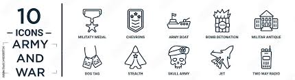 Army And War Linear Icon Set Includes