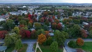Small Town In Autumn Aerial Est